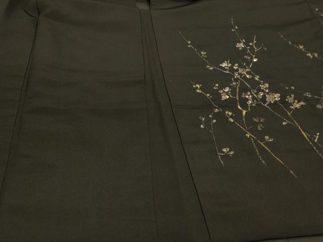 平和屋着物#羽織 寿光織 枝梅文 黒地 金銀糸 正絹 逸品 CABI6348in