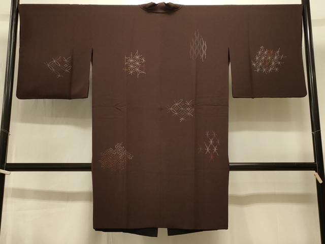 平和屋着物#道中着 リバーシブル 総刺繍 刺し子 吉祥文 黒地 ロング丈 正絹 逸品 CABI6350in