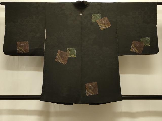 平和屋着物#羽織 色紙重ね草花文 黒地 金銀彩 正絹 逸品 CABI6362in