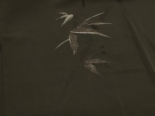 平和屋着物#羽織 寿光織 笹竹文 黒地 銀糸 正絹 逸品 CABI6372in