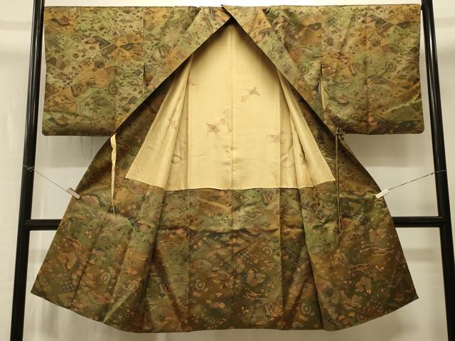 平和屋着物#道中着 菱吉祥花文 ロング丈 正絹 逸品 CABI6375in