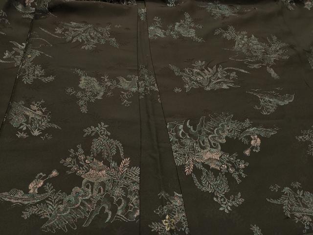 平和屋着物#羽織 寿光織 風景草花文 黒地 金糸 正絹 逸品 CABI6391in