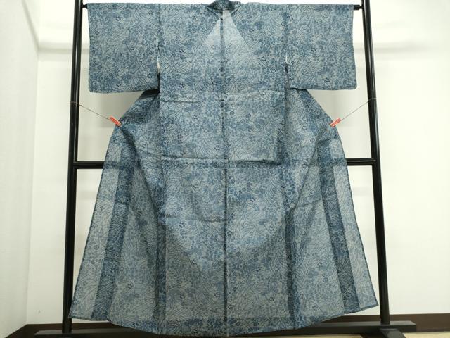 平和屋着物*夏物 小紋・浴衣兼用 絹紅梅 草花文 絹綿 逸品 CABI6451ou