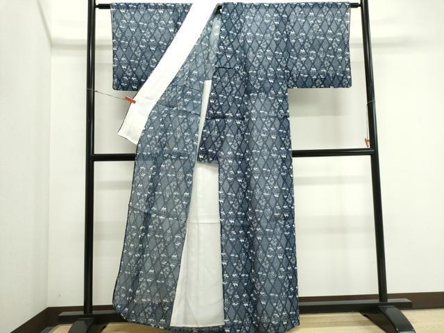 平和屋着物*夏物 小紋・浴衣兼用 絹紅梅 菱草花文 鈴乃屋扱い 絹綿 逸品 CABI6453ou
