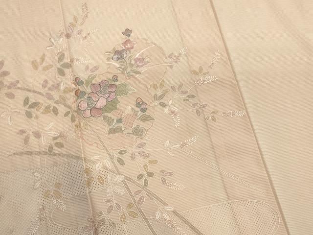 平和屋着物*夏物 中国三大刺繍 スワトウ刺繍 訪問着 絽 雪輪草花文 銀糸 正絹 逸品 CABI6458ou