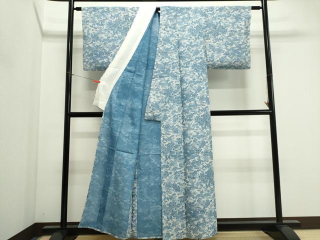 平和屋着物*夏物 小紋 絽 藍 型染め 舞蝶草花文 正絹 逸品 CABI6470ou