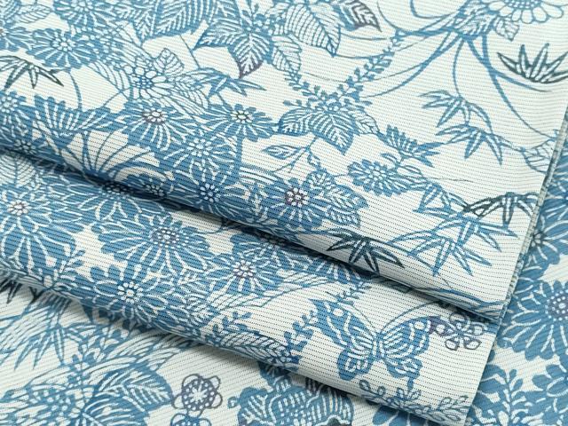 平和屋着物*夏物 小紋 絽 藍 型染め 舞蝶草花文 正絹 逸品 CABI6470ou