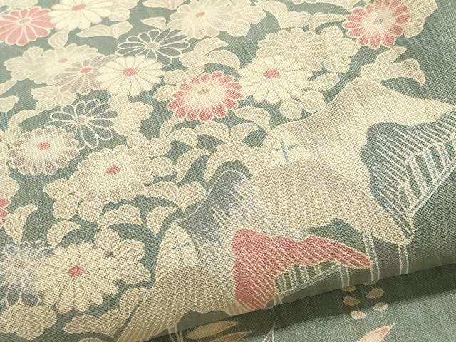平和屋着物*夏物 小紋 本場小千谷ちぢみ 東京染 茶屋辻小紋 風景文 反端付き 正絹 逸品 CABI6479ou