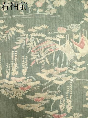 平和屋着物*夏物 小紋 本場小千谷ちぢみ 東京染 茶屋辻小紋 風景文 反端付き 正絹 逸品 CABI6479ou