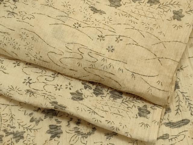 平和屋着物*夏物 本場小千谷ちぢみ 流水草花文 麻 逸品 CABI6503ou