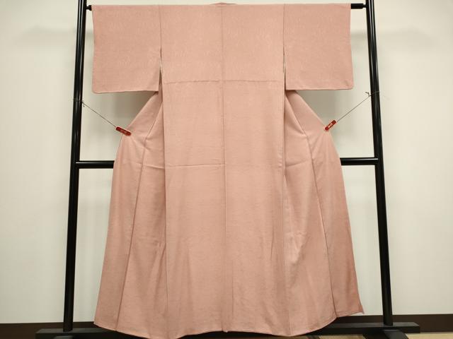 平和屋着物■上質な色無地 干割れ地紋 水柿色 正絹 逸品 CABI6541ou