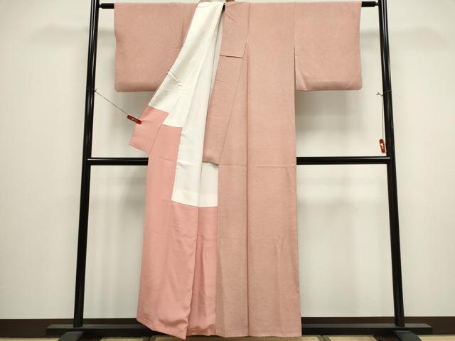 平和屋着物■上質な色無地 干割れ地紋 水柿色 正絹 逸品 CABI6541ou