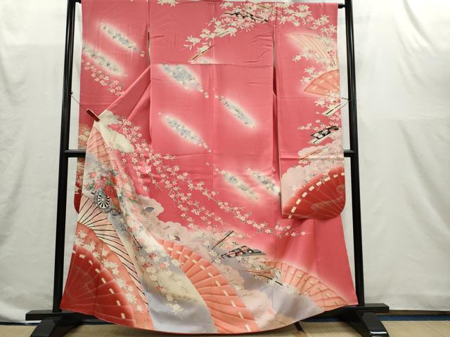 平和屋着物■豪華振袖 駒刺繍 檜扇花車文 暈し染め 金銀彩 正絹 逸品 CABI6611ou