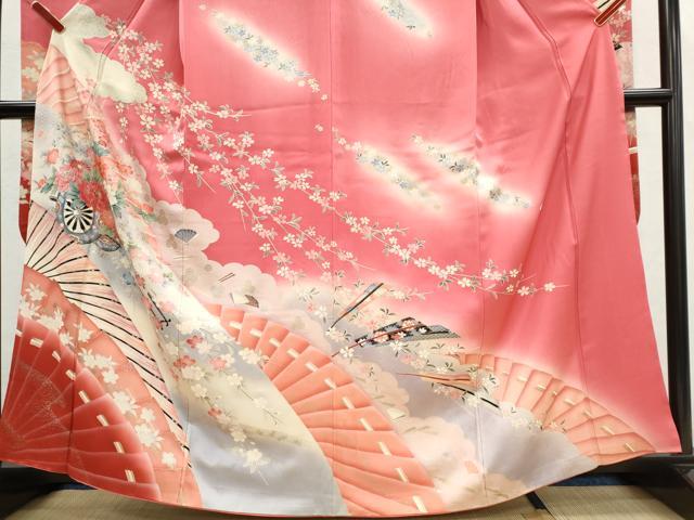平和屋着物■豪華振袖 駒刺繍 檜扇花車文 暈し染め 金銀彩 正絹 逸品 CABI6611ou