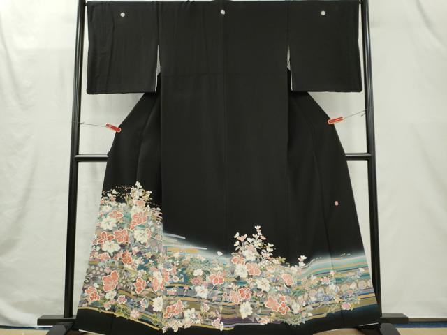 平和屋着物■豪華黒留袖 友禅 作家物 枝花文 暈し染め 金彩 正絹 逸品 CABI6633ou