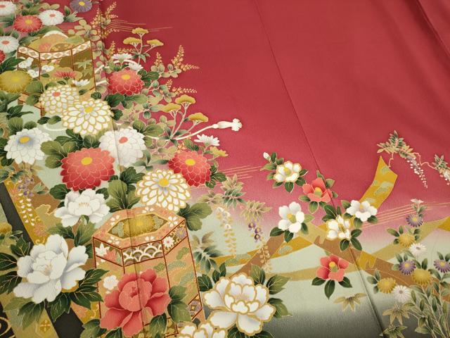 平和屋着物■豪華振袖 貝桶草花文 暈し染め 金彩 さが美扱い 正絹 逸品 CABI6650ou