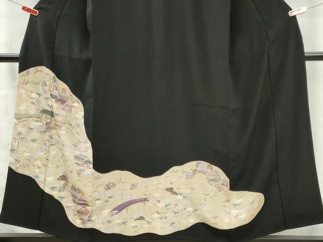 平和屋着物■豪華黒留袖 駒刺繍 風景文 金彩 正絹 逸品 CABI6655ou