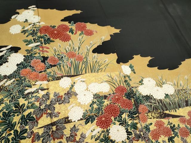 平和屋着物■豪華黒留袖 草花文 金彩 正絹 逸品 CABI6656ou
