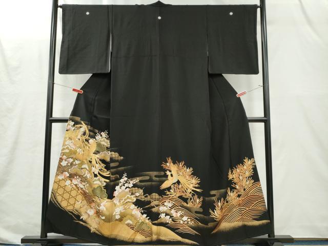 平和屋着物■豪華黒留袖 駒刺繍 立波鳳凰梅松文 金彩 正絹 逸品 CABI6657ou