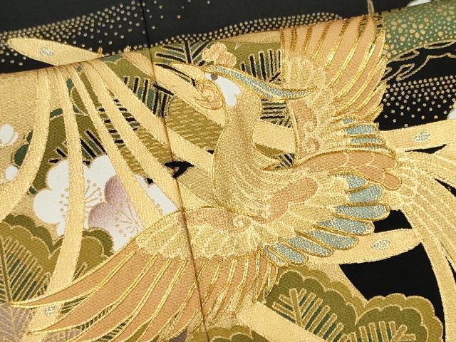 平和屋着物■豪華黒留袖 駒刺繍 立波鳳凰梅松文 金彩 正絹 逸品 CABI6657ou