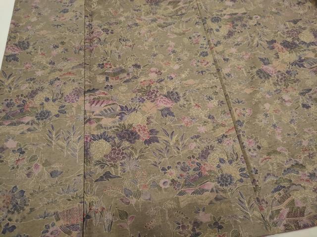 平和屋着物■上質な紬 草花風景文 正絹 逸品 CABI6659ou