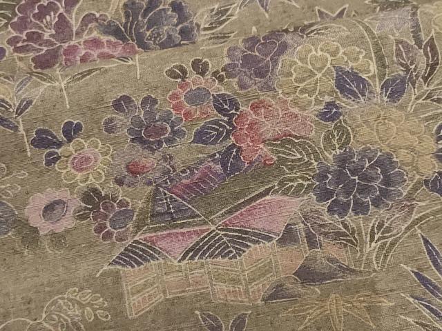 平和屋着物■上質な紬 草花風景文 正絹 逸品 CABI6659ou