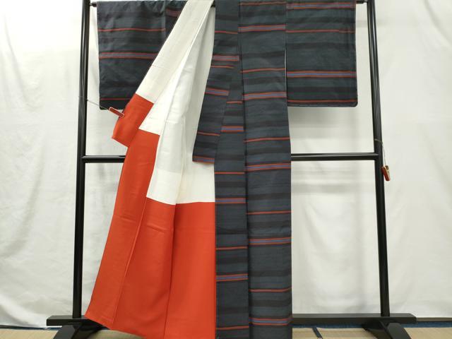 平和屋着物■上質な紬 横段文 正絹 逸品 CABI6664ou