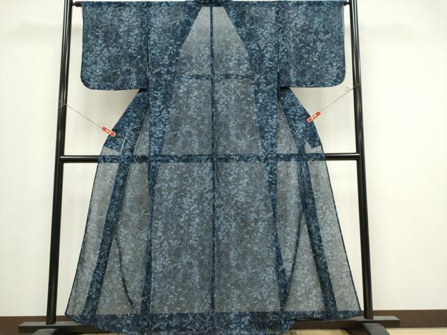 平和屋着物*夏物 小紋 紗 草花文 ウール CABI6666ou