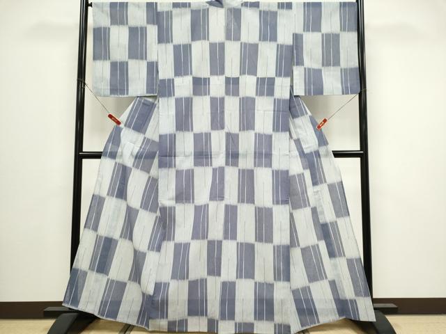 平和屋着物*夏物 小紋 紗 市松文様 洗える着物 CABI6668ou
