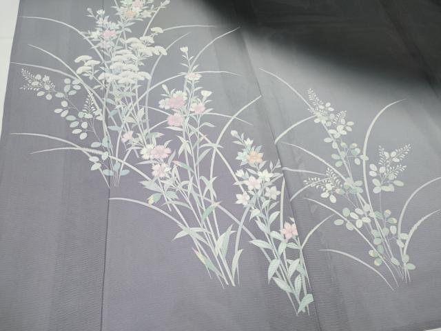 平和屋着物*夏物 訪問着 絽 草花文 暈し染め 黒地 正絹 逸品 CABI6686ou