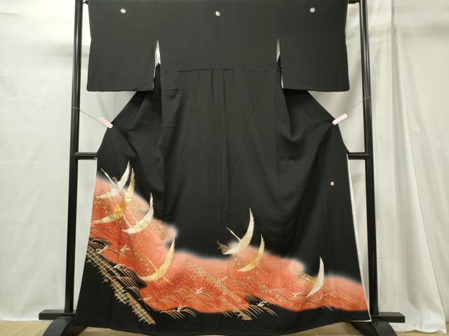 平和屋着物■五代 歌舞伎役者 坂東八十助 黒留袖 作家物 駒刺繍 立波飛鶴文 暈し染め 金彩 正絹 逸品 CABI6704ou
