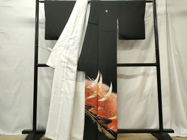 平和屋着物■五代 歌舞伎役者 坂東八十助 黒留袖 作家物 駒刺繍 立波飛鶴文 暈し染め 金彩 正絹 逸品 CABI6704ou