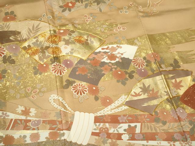 平和屋着物■豪華色留袖 駒刺繍 束ね熨斗地紙草花文 金銀彩 正絹 逸品 CABI6707ou