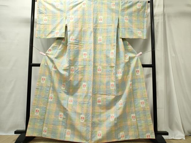 平和屋着物■上質な紬 格子花文 正絹 逸品 CABI6712ou