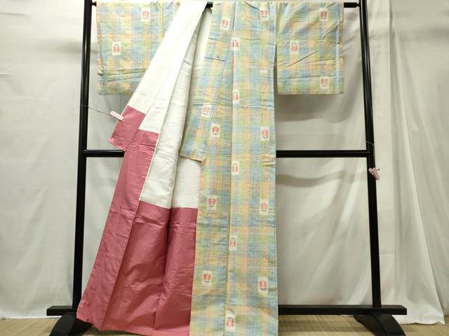 平和屋着物■上質な紬 格子花文 正絹 逸品 CABI6712ou