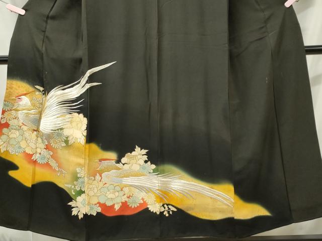 平和屋着物■豪華黒留袖 尾長鳥花文 暈し染め 金彩 正絹 逸品 CABI6716ou