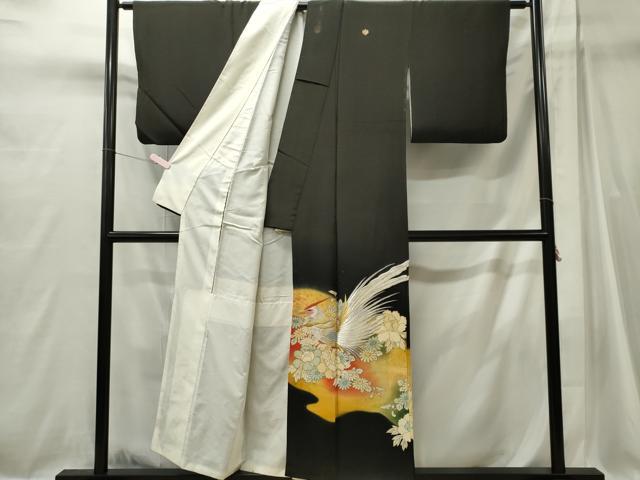 平和屋着物■豪華黒留袖 尾長鳥花文 暈し染め 金彩 正絹 逸品 CABI6716ou