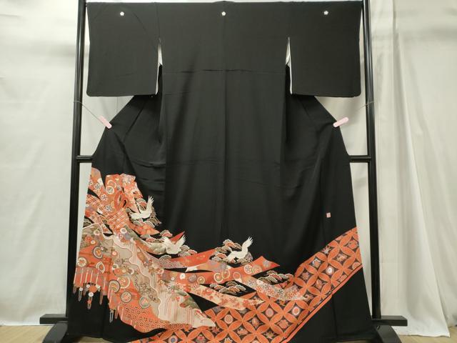 平和屋着物■豪華黒留袖 作家物 駒刺繍 鬘帯飛鶴吉祥花文 金彩 正絹 逸品 CABI6718ou