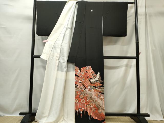平和屋着物■豪華黒留袖 作家物 駒刺繍 鬘帯飛鶴吉祥花文 金彩 正絹 逸品 CABI6718ou