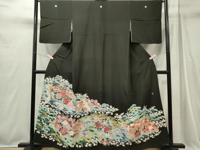 平和屋着物■豪華黒留袖 作家物 飛鶴花松文 正絹 逸品 CABI6726ou