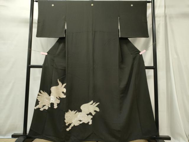 平和屋着物■豪華黒留袖 唐獅子 金銀糸 正絹 逸品 CABI6727ou