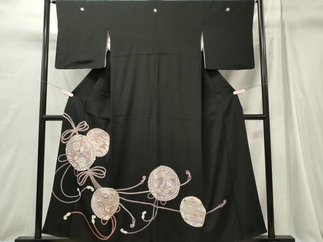 平和屋着物■豪華黒留袖 駒刺繍 鏡裏草花文 正絹 逸品 CABI6731ou