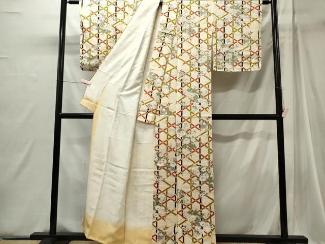 平和屋着物■上質な小紋 格子草花文 正絹 逸品 未使用 CABI6758ou