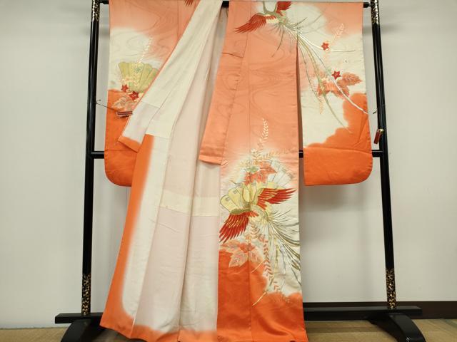 平和屋着物■豪華振袖 駒刺繍 鳳凰檜扇花文 暈し染め 金銀糸 正絹 逸品 CABI6772ou