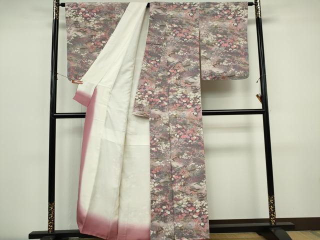 平和屋着物■上質な小紋 人物風景花文 鬼しぼ縮緬 正絹 逸品 CABI6779ou