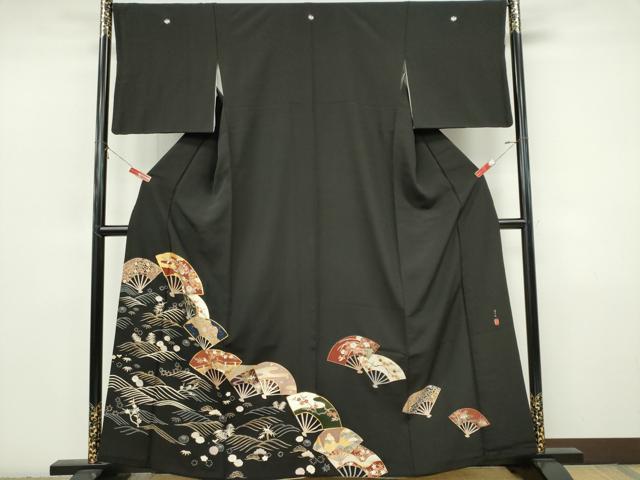 平和屋着物■豪華黒留袖 作家物 駒刺繍 立波扇面花文 金彩 正絹 逸品 CABI6785ou