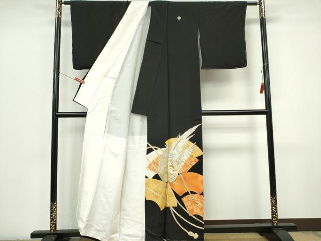 平和屋着物■豪華黒留袖 刺繍 尾長鳥地紙吉祥花文 金彩 正絹 逸品 CABI6787ou