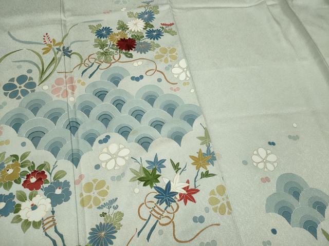 平和屋着物■訪問着 刺繍 青海波草花文 金彩 正絹 逸品 CABI6790ou