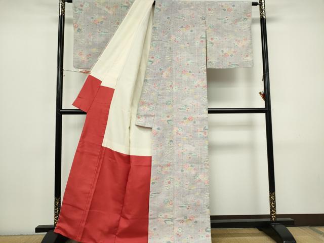 平和屋着物■上質な紬 風景草花文 正絹 逸品 CABI6791ou