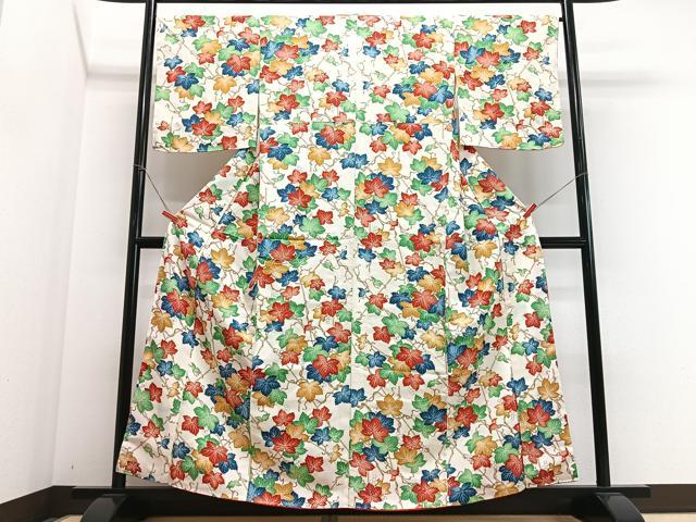 平和屋着物■上質な小紋 枝葉文 正絹 逸品 未使用 CABI6804xe